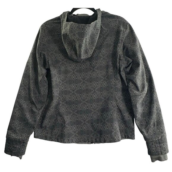 COLUMBIA Women Hooded Diamond Print Coat Softshell Asym Zipper Sz M Gray 18-15 - Picture 3 of 14